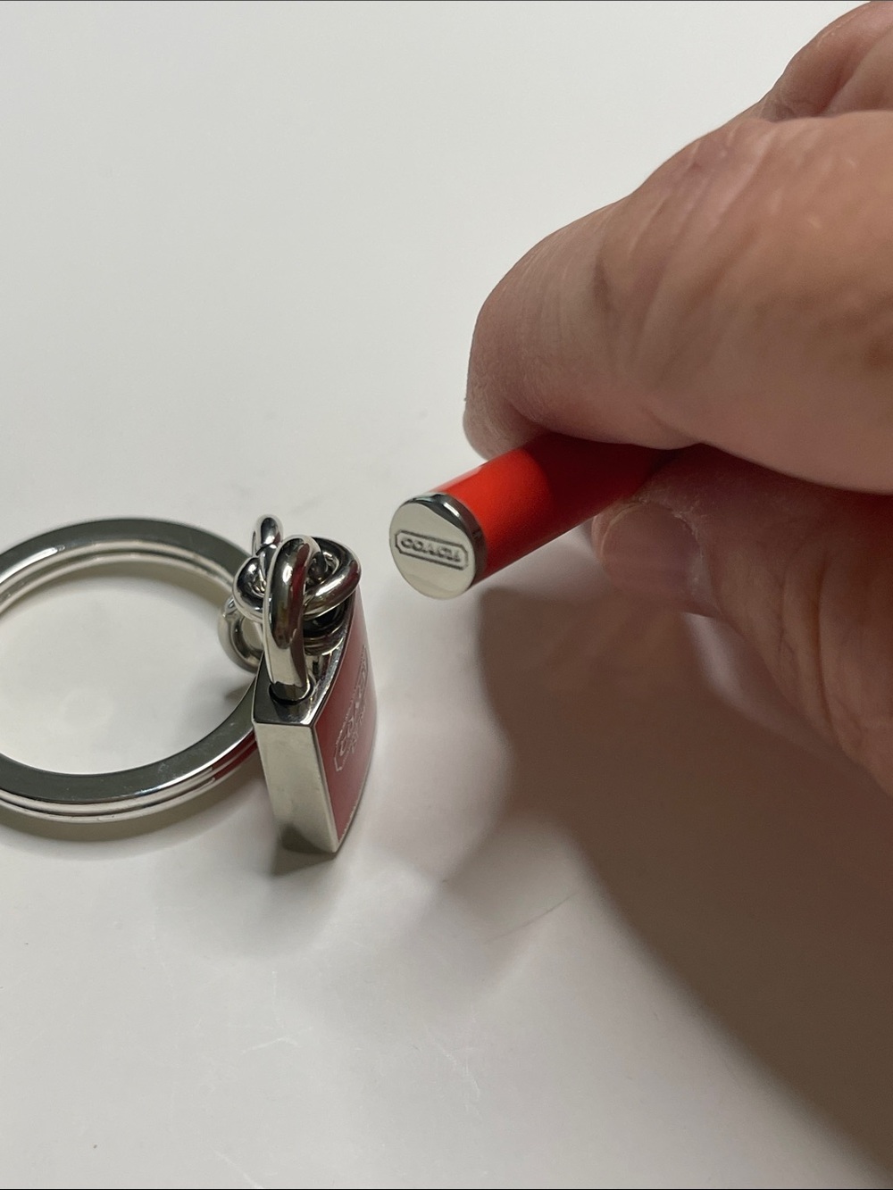 Coach Orange Enamel Padlock Keyring and Coach Pen - Picture 4 of 6